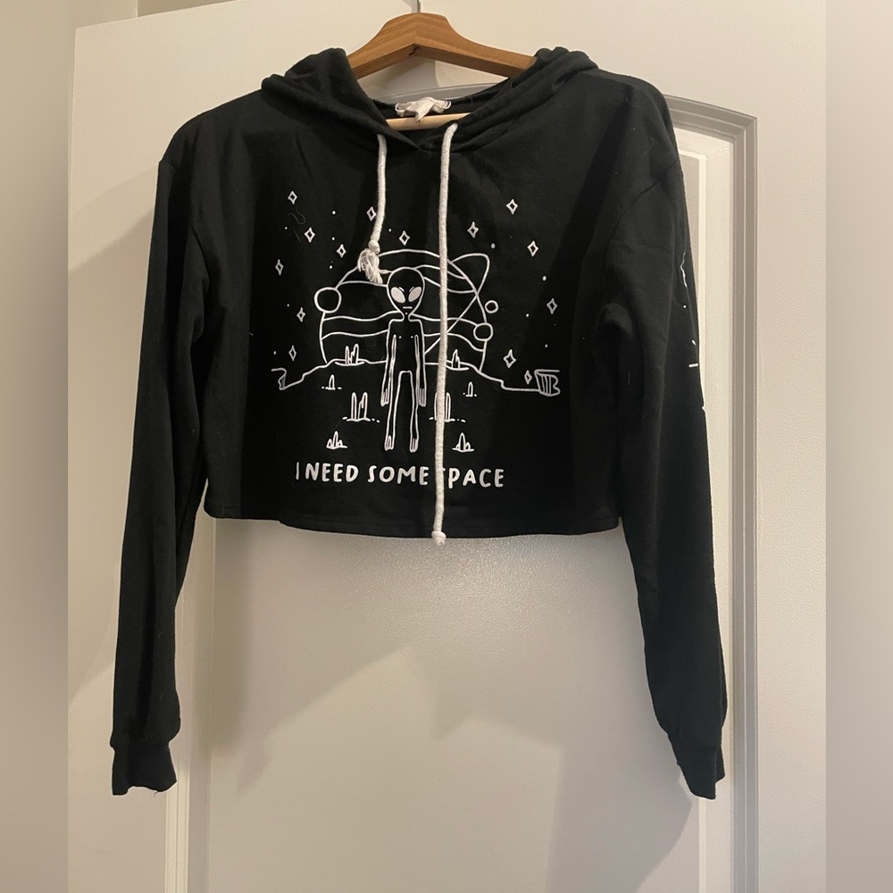 French Pastry “I Need Some Me Space” Alien Crop Hoodie